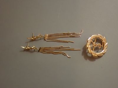 une photo d'un collier en or et d'une paire de boucles d'oreilles