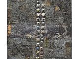 an abstract painting of a cross made out of metal balls