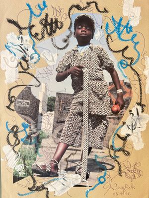 an image of a picture of a young girl with graffiti on it