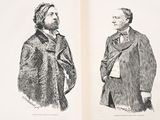 two drawings of two men standing side by side, one of them is a man with a beard and the other is a man with a mustache