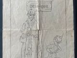 an old book with a drawing of a man and a woman on it