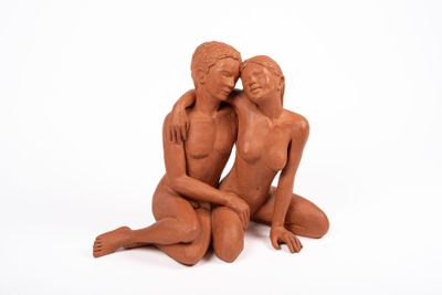 Solenn HART (XXe). "Rencontre", terre cuite (38 x 46 x 37 cm…