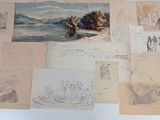 a lot of drawings on the wall of this room