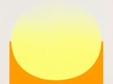 an orange and yellow painting with a half circle on top of it