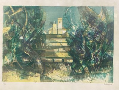 Camille HILAIRE (1916-2004) Paysage de ferme Lithographie en…