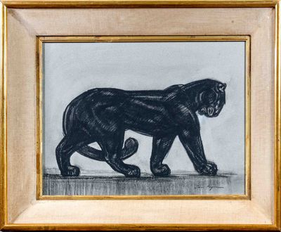 an image of a drawing of a black cat walking on a ledge