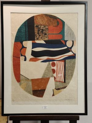 tableau encadré représentant une femme avec un bol de soupe