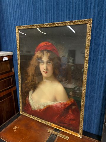 Gravure d’après Asti « portrait de femme », encadrée (mauvais éta...