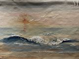 une aquarelle représentant une vague déferlant sur l'océan