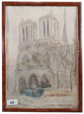 an image of a painting of a church with a horse drawn carriage