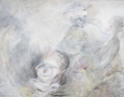 une image représentant un tableau où l'on voit une femme en robe blanche et un homme en costume noir