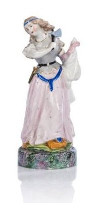 Jeanne HACHETTE en porcelaine polychrome jupe rose et haut, …