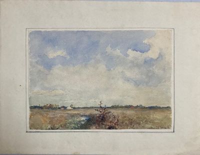 an image of a painting of a field with a sky in the background