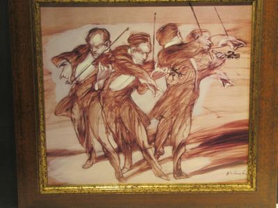 une photo d'un tableau représentant un groupe de personnes jouant du violon