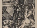 une image représentant un dessin en noir et blanc d'une femme assise devant un miroir
