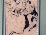 drawing of a man and a woman sitting on a couch in a living room
