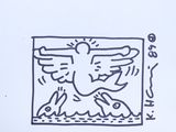 an image of a drawing of a bird flying over a body of water