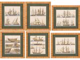 quatre photos encadrées représentant des navires à différentes étapes de leur vie, sur fond blanc