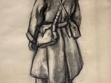 dessin représentant un homme en trench-coat, coiffé d'un chapeau et portant un sac