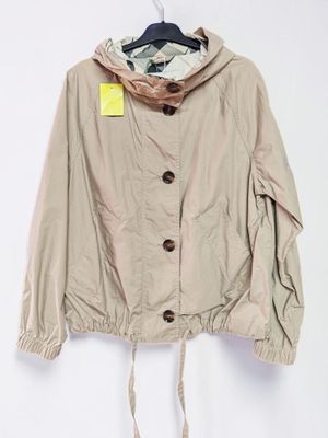 an image of a jacket hanging on a hanger on a wall