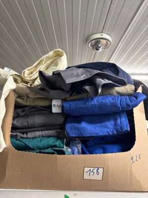 une boîte remplie de vêtements posée sur une étagère