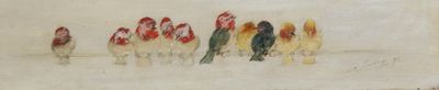 une image représentant un tableau où l'on voit un groupe d'oiseaux alignés