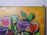 a painting of flowers painted on a yellow background