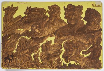 painting of a group of people on a yellow background