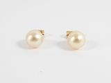 a pair of pearl earrings on a white background