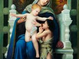 a painting of a woman holding a baby and a child