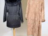 two coats on a mannequin stand on a white background