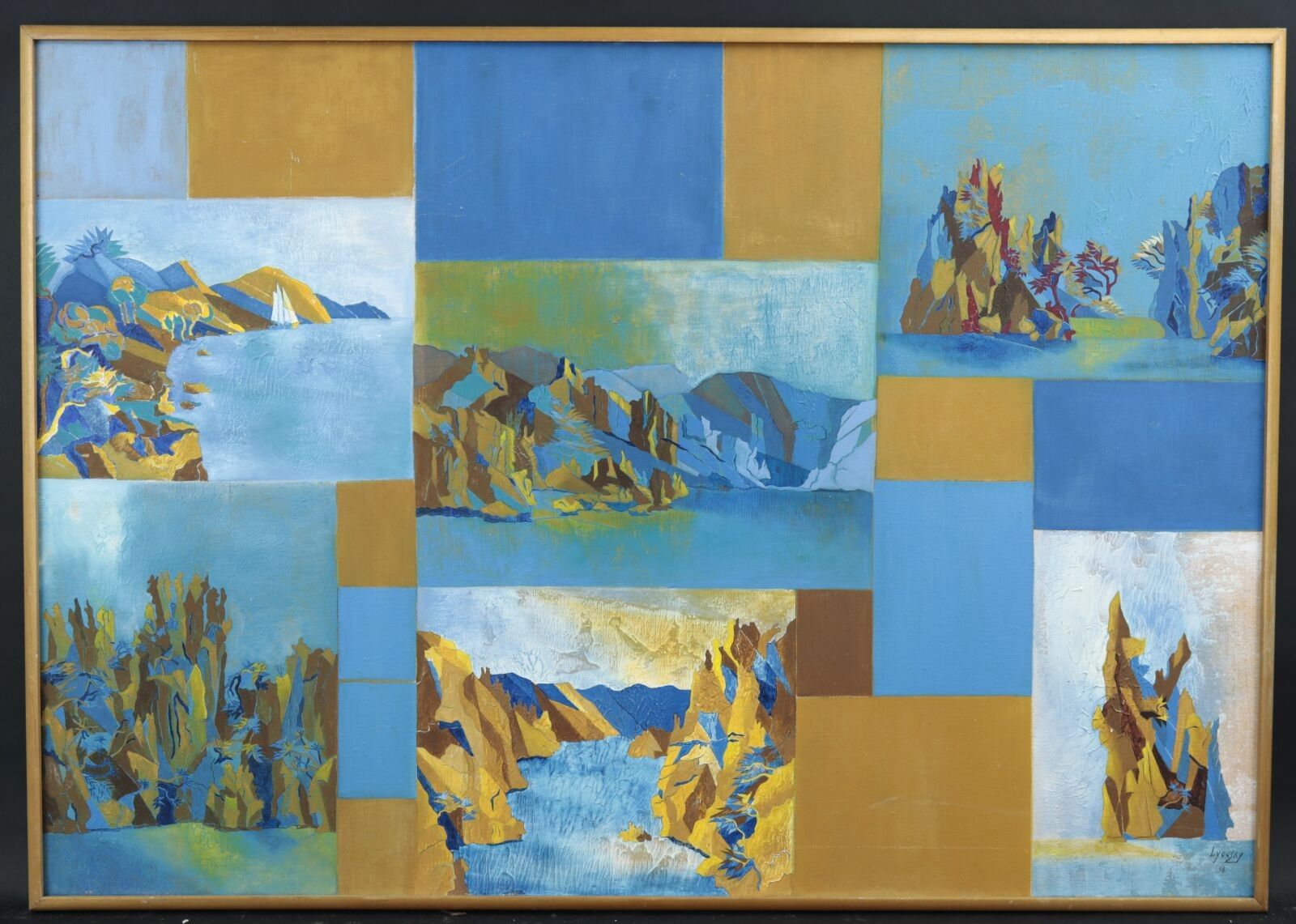 LYOUSRY (XXe) "Composition bleue aux paysages", huile sur to…