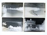 four black and white photographs of a boat in a body of water