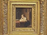 an image of a painting of a woman reading a book in a room