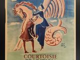 une vieille affiche représentant une femme à cheval, sur lequel est hissé un drapeau