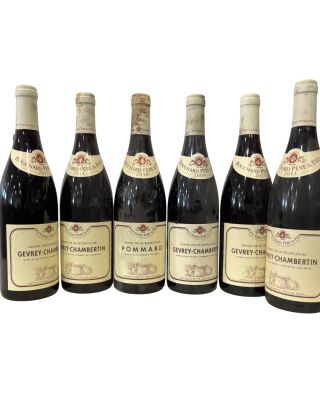 six bouteilles de vin sont alignées sur un fond blanc