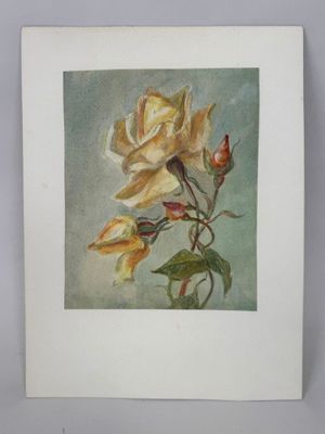 an image of a painting of a yellow rose on a blue background