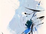 an abstract painting of a blue and white painting with black lines