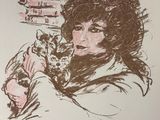 drawing of a woman holding a cat in her arms