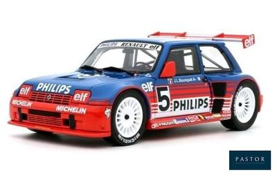 the car is blue and red with a white stripe on the side