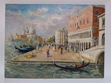 painting of a gondola on a canal in venice, italy