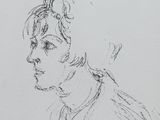 portrait of a young man in profile, in a black and white drawing