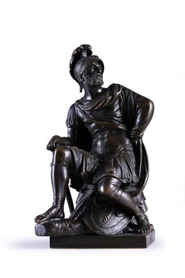statue of a woman sitting in a chair on a white background