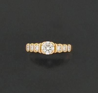 Bague en or jaune 18K 750 millièmes ornée d'un diamant de ta…