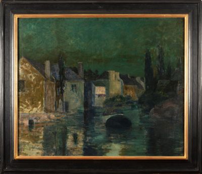l'image d'une peinture représentant un bateau dans un plan d'eau