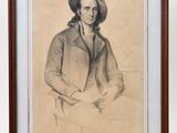 a drawing of a man wearing a hat and jacket