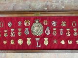 une vitrine contenant de nombreux badges