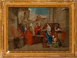 une image d'un tableau représentant un groupe de personnes assises autour d'une table