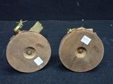 pair of antique brass candlesticks with bird figurines on them