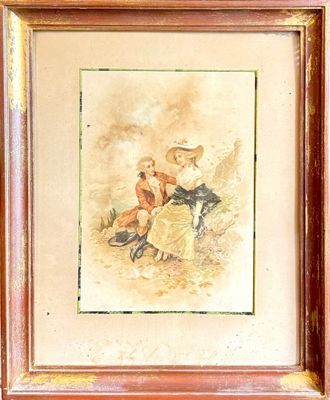 Reproduction d'un couple d'amoureux en montagne, représentan…